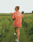 Get Your Pink Back Feather Line Red Tee