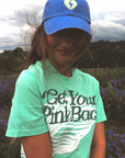 Get Your Pink Back Feather Line Turquoise Tee