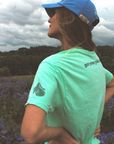 Get Your Pink Back Feather Line Turquoise Tee