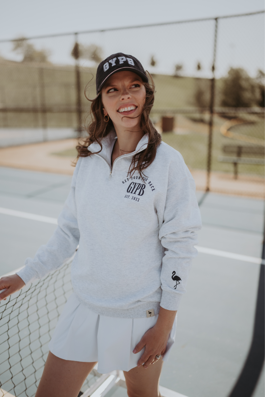 GYPB Varsity Collection Ash Grey Quarter Zip – Get Your Pink Back