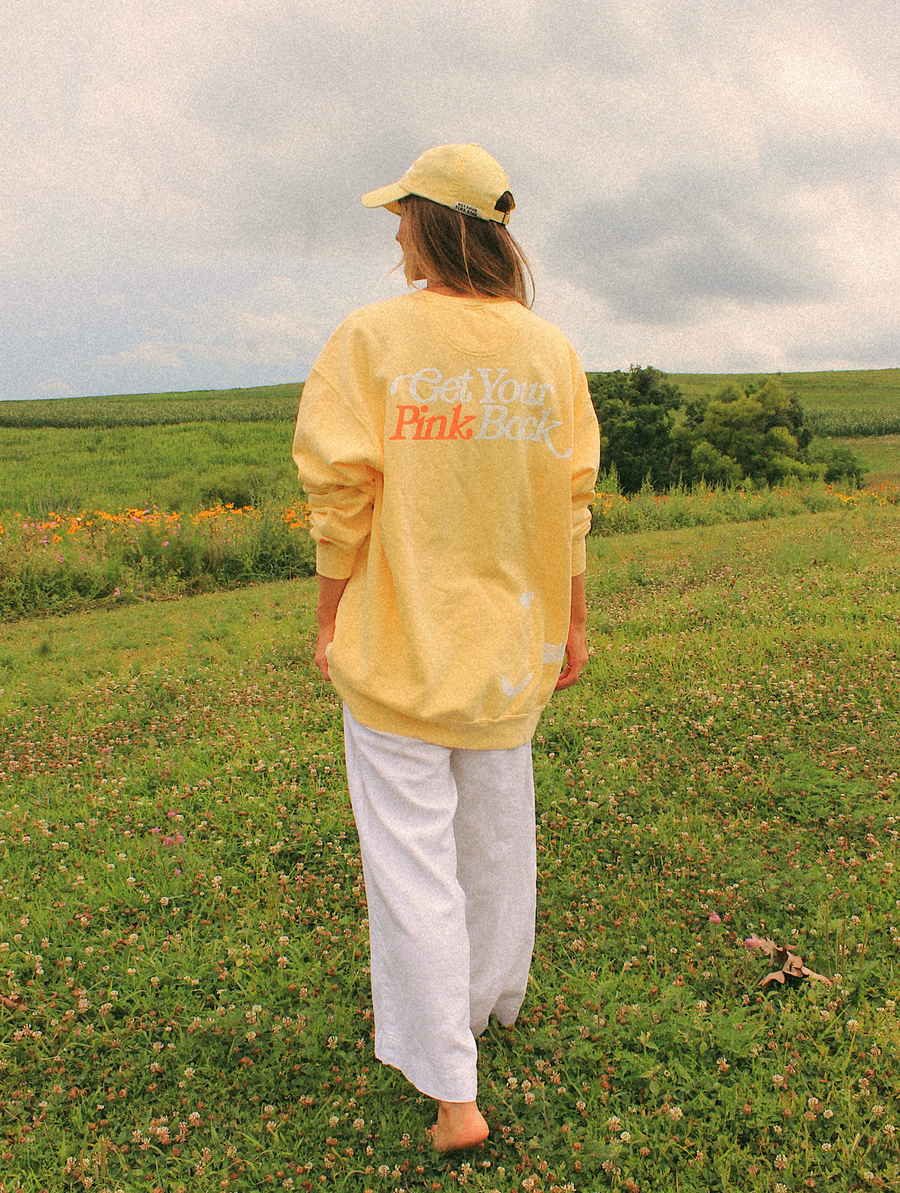 Get Your Pink Back Feather Line Yellow Crewneck