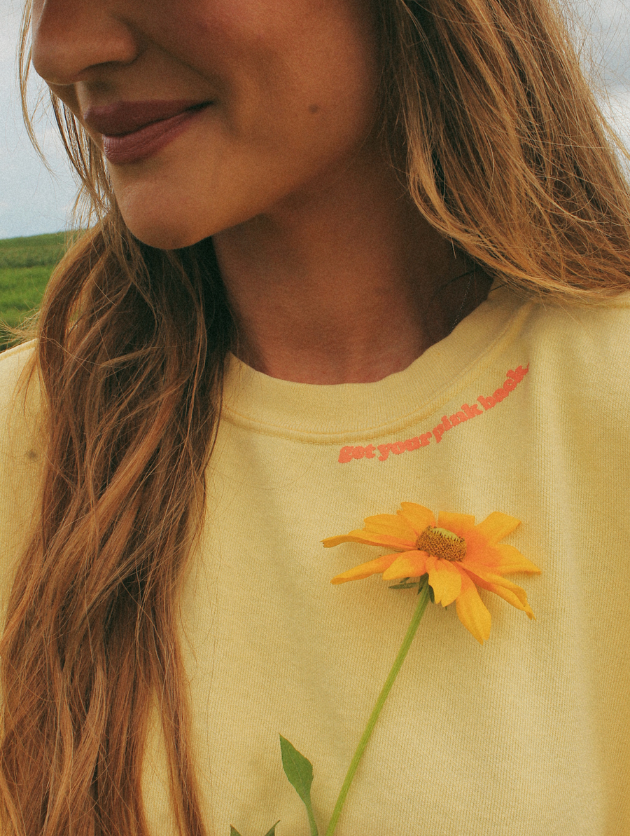 Get Your Pink Back Feather Line Yellow Crewneck