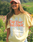 Get Your Pink Back Feather Line Yellow Tee