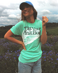 Get Your Pink Back Feather Line Turquoise Tee