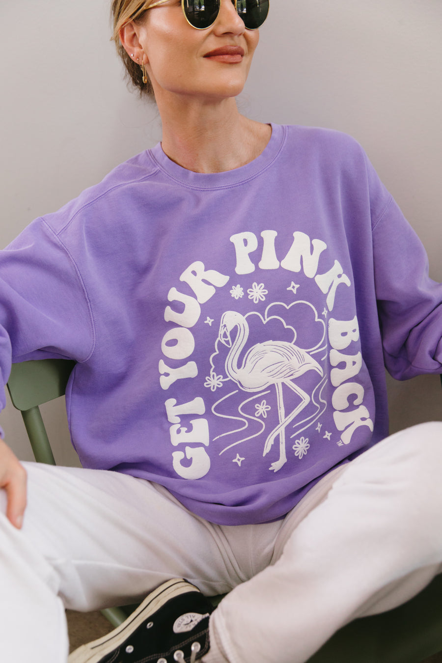 Get Your Pink Back Pigment Purple Puffy Crewneck
