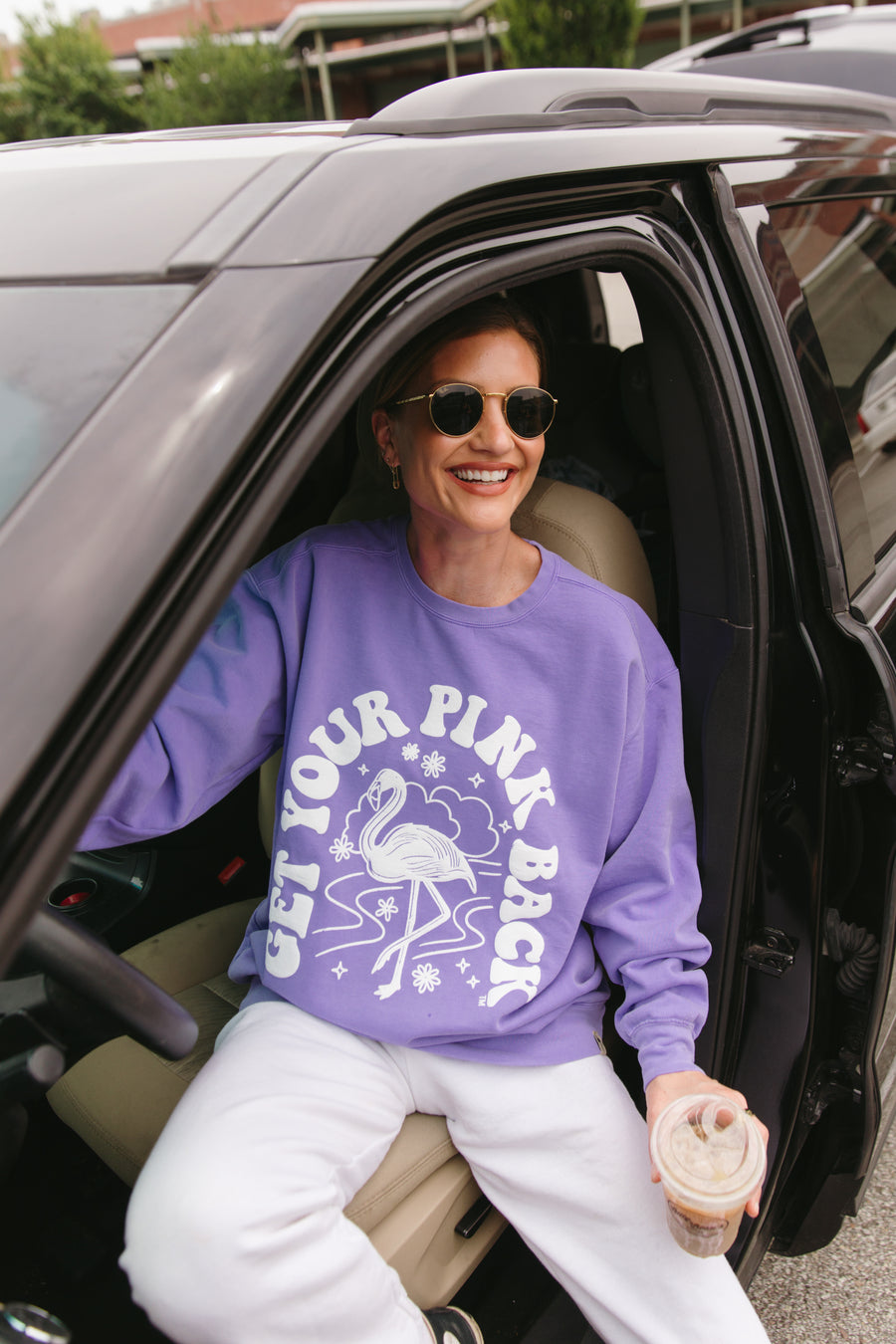 Get Your Pink Back Pigment Purple Puffy Crewneck