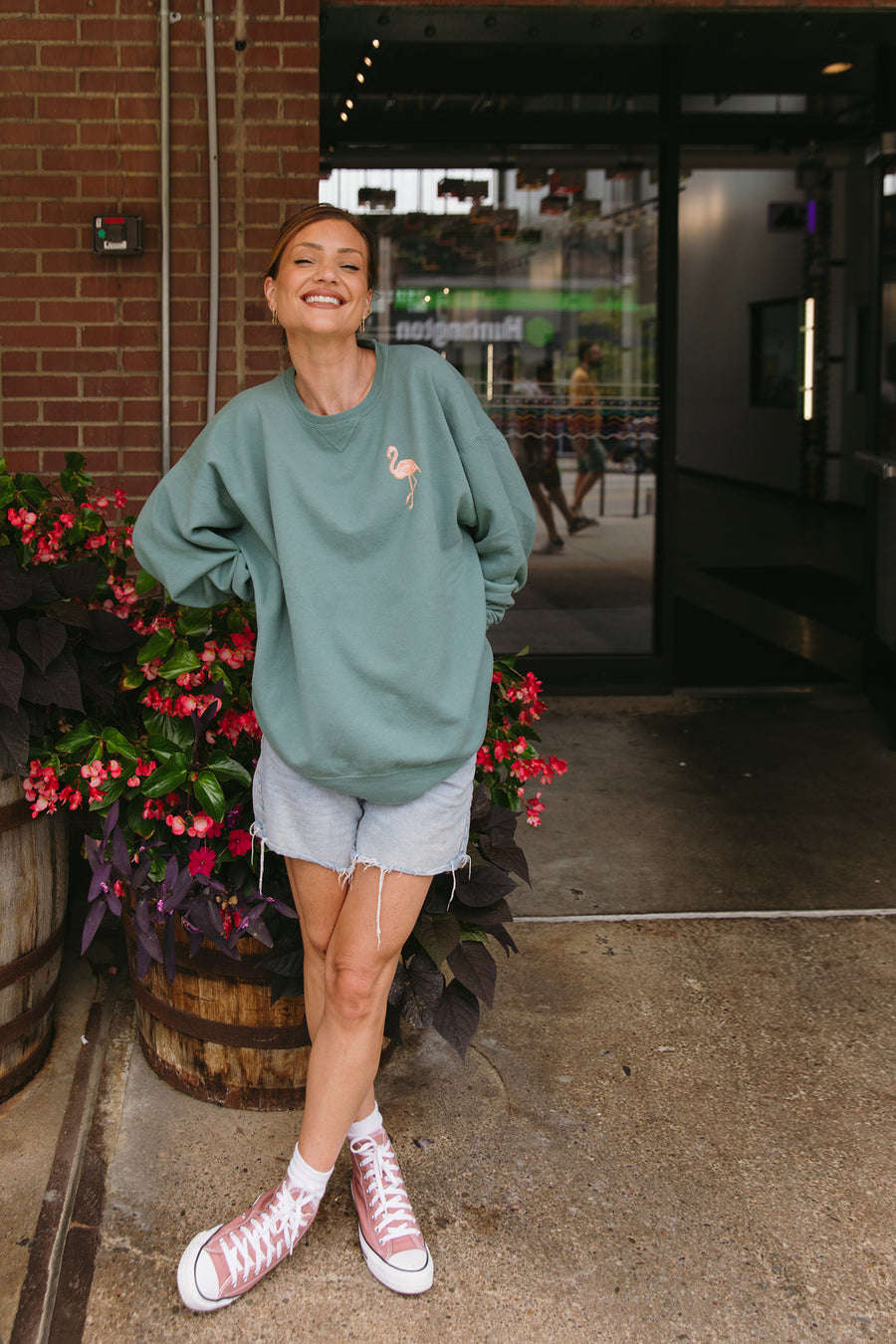 Get Your Pink Back Pigment Green Crewneck