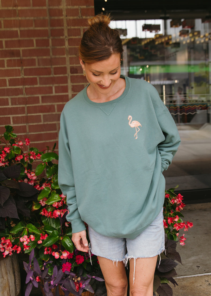 Get Your Pink Back Pigment Green Crewneck
