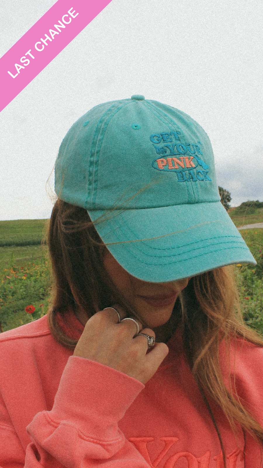 Last Chance! Get Your Pink Back  Feather Line Green Dad Hat