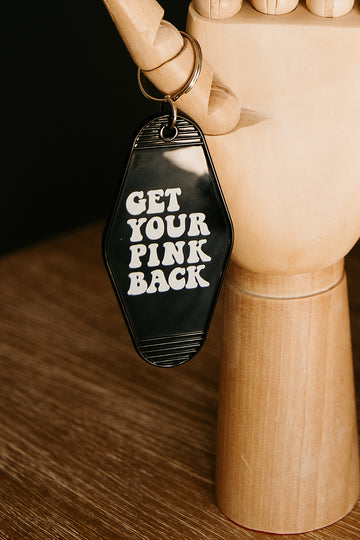 Get Your Pink Back Motel Key Chain  Black