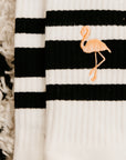 Get Your Pink Back Embroidered Flamingo Striped Socks