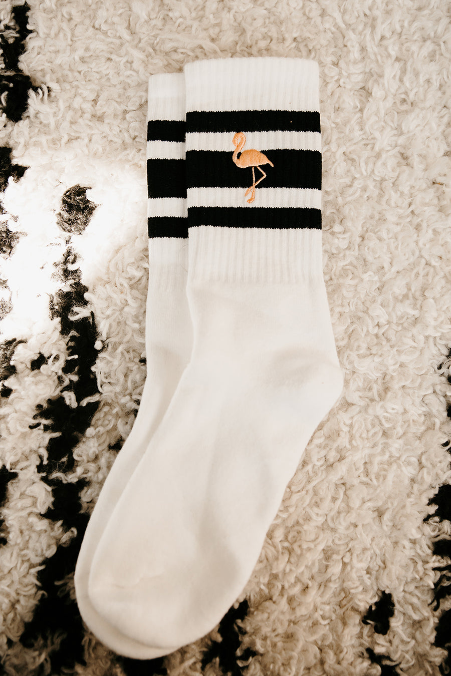 Get Your Pink Back Embroidered Flamingo Striped Socks